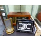 A 20th.C.MAHOGANY CASED BAROGRAPH WITH INTEGRAL THERMOMETER TOGETHER WITH A ZEISS ART DECO DESK