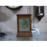 A FINE 18th/ 19th.C.FOUR GLASS TABLE CLOCK WITH BIRDS EYE MAPLE CASE ON BRASS BUN FEET. ENGRAVED