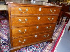 A GEO.III.OAK SMALL CHEST OF FOUR LONG GRADUATED DRAWERS ON BRACKET FEET. W.83cms.