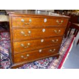 A GEO.III.OAK SMALL CHEST OF FOUR LONG GRADUATED DRAWERS ON BRACKET FEET. W.83cms.