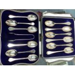 TWO CASED SETS OF SILVER DOG NOSE COFFEE SPOONS.