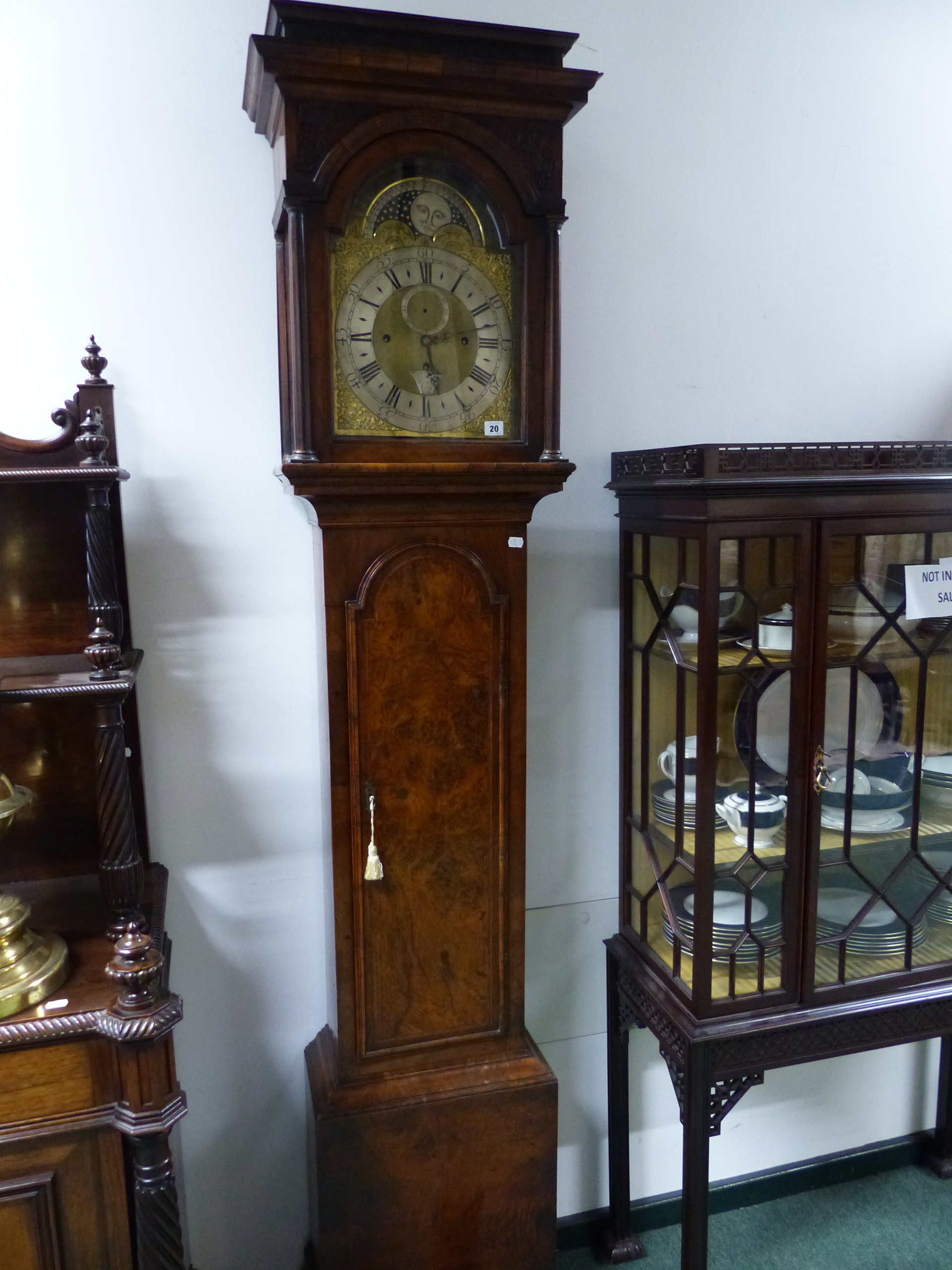 AN 18th.C.WALNUT CASED EIGHT DAY LONG CASE CLOCK WITH THREE TRAIN EIGHT BELL CHIMING MOVEMENT. 12" - Image 13 of 13