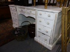 A 19th.C.PAINTED KNEEHOLE DRESSING TABLE WITH ARRANGEMENT OF NINE DRAWERS. W.149cms.