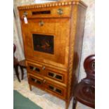 AN ANTIQUE CONTINENTAL INLAID NEOCLASSICAL SECRETAIRE ABBATANT WITH FRIEZE DRAWER ABOVE MULTI DRAWER