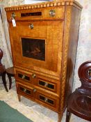 AN ANTIQUE CONTINENTAL INLAID NEOCLASSICAL SECRETAIRE ABBATANT WITH FRIEZE DRAWER ABOVE MULTI DRAWER