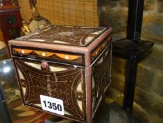 A CONTINENTAL 19th.C.TEA CADDY OF MOORISH REVIVAL STYLE, MOTHER OF PEARL INLAY WITH WIREWORK