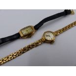 A 9ct GOLD LADIES WIDDOP MANUAL WOUND WATCH ON A BLACK LEATHER STRAP, HALLMARKED EDINBURGH 1952,