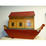 A GOOD LARGE TOY NOAH'S ARK WITH PAINTED DECORATION TOGETHER WITH A LARGE QUANTITY OF COMPOSITION