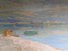 ROBERT FOWLER. (1853-1926) LOOKING TOWARDS BANGOR, SIGNED OIL ON CANVAS. 38 x 52cms.