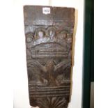 A 17th/18th.C.CARVED OAK ARCHITECTURAL ELEMENT WITH CROWN OVER AN EAGLE. H.55cms.