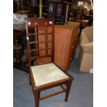 AN EARLY 20th.C.ARTS AND CRAFTS SIDE CHAIR WITH LATTICE BACK TOGETHER WITH AN ART NOUVEAU