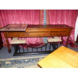 AN EARLY 20th.C.OAK TALL LIBRARY SIDE TABLE WITH THREE FITTED DRAWERS. W.230cms.