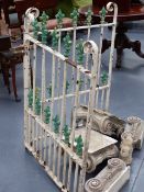A PAIR OF VICTORIAN WROUGHT IRON GATES WITH FLEUR DE LYS FINIALS. APPROX 163cms SPAN.