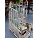 A PAIR OF VICTORIAN WROUGHT IRON GATES WITH FLEUR DE LYS FINIALS. APPROX 163cms SPAN.