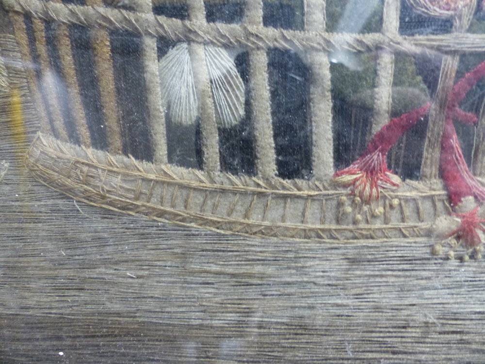 A PAIR OF ANTIQUE FELT AND SILWORK PICTURES OF STILL LIFE SUBJECTS, ONE OF FLOWERS IN A BASKET, - Image 11 of 43