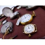 A VARIED SELECTION OF HALLMARKED SILVER TOGETHER WITH WHITE AND YELLOW METAL POCKET WATCHES, ETC.