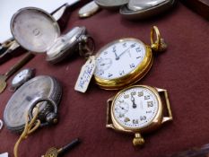 A VARIED SELECTION OF HALLMARKED SILVER TOGETHER WITH WHITE AND YELLOW METAL POCKET WATCHES, ETC.