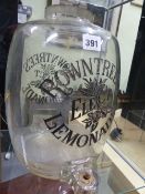 A RARE ROWNTREES ELECT LEMONADE GLASS DISPENSER WITH CUT AND ETCHED ADVERTISING LOGOS TO FRONT AND