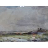 WYCLIFFE EGGINGTON (1875-1951) (ARR) MOORLAND SCENE, SIGNED WATERCOLOUR. 25 x 25cms TOGETHER WITH