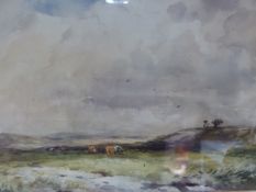 WYCLIFFE EGGINGTON (1875-1951) (ARR) MOORLAND SCENE, SIGNED WATERCOLOUR. 25 x 25cms TOGETHER WITH