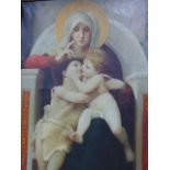 A 19th.C.STYLE PAINTING OF THE MADONNA ENTHRONED. OIL ON CANVAS. 88 x 55cms.