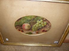 19th.C.ENGLISH SCHOOL, AN OVAL STILL LIFE OF FRUIT, WATERCOLOUR. 17 x 26cms.