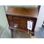 A GEORGIAN AND LATER MINIATURE MAHOGANY SLANT TOP INLAID BUREAU, FITED INTERIOR ABOVE LONG DRAWERS