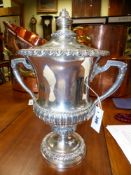 A GOOD GEORGE IV HALLMARKED SILVER TWO HANDLE LIDDED CUP MAKERS MARKS AND SIGNED BY S HAINES (15 NEW