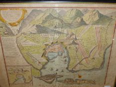 AN 18th.C.HAND COLOURED FOLIO MAP OF THE DEFENCES OF THE CITY OF TOULON WITH MILITARY POSITIONS