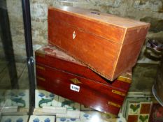 A REGNCY BRASS BOUND MAHOGANY CAMPAIGN STYLE TEA CADDY WITH TWIN CANISTER INTERIOR AND FLANKING MASK