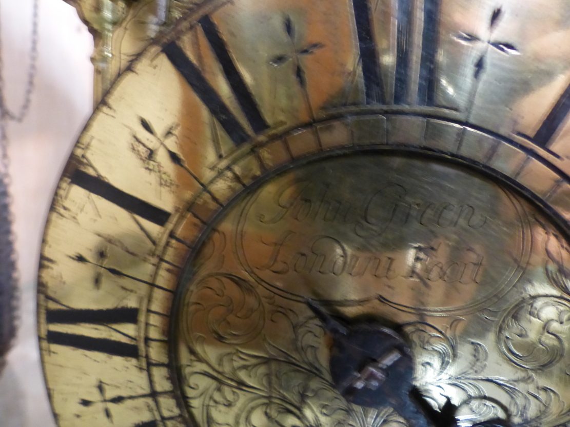 AN EARLY LANTERN CLOCK IN BRASS FRAME CASE. 6.5" DIAL SIGNED JOHN GREEN FECIT, LONDON MOUNTED ON - Image 34 of 40