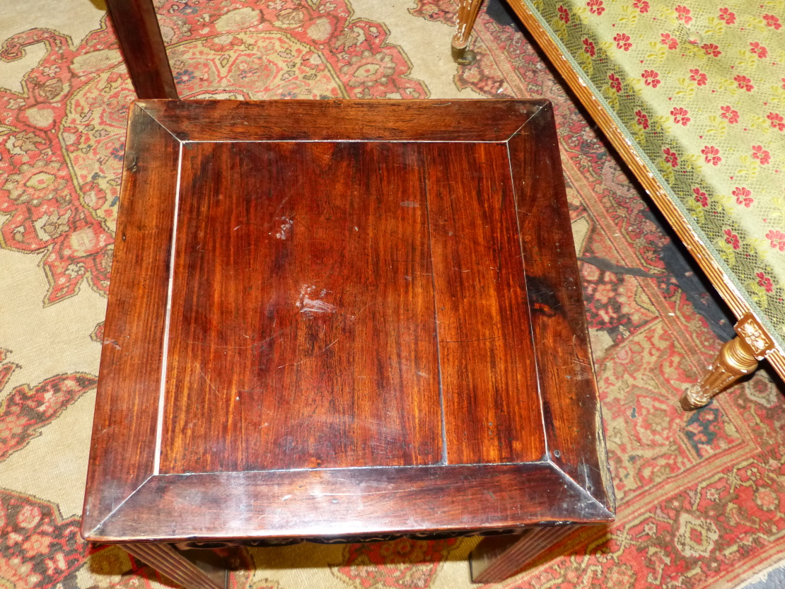 TWO CHINESE CARVED HARDWOOD SQUARE STANDS WITH PIERCED FOLIATE APRONS AND MOULDED STRAIGHT LEGS. - Image 7 of 17