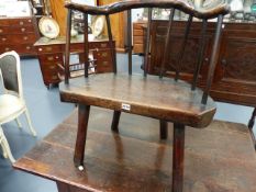 A RUSTIC PROVINCIAL SPINDLE BACK CHAIR.