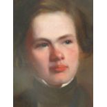 MID 19th.C.ENGLISH SCHOOL. PORTRAIT OF A YOUNG MAN, OIL ON CANVAS, LAID DOWN AND ROSEWOOD FRAME.