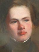 MID 19th.C.ENGLISH SCHOOL. PORTRAIT OF A YOUNG MAN, OIL ON CANVAS, LAID DOWN AND ROSEWOOD FRAME.