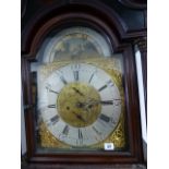 A GOOD 19th.C. MAHOGANY CASED 8 DAY LONG CASE CLOCK WITH 13" ARCH BRASS DIAL, SUBSIDIARY MOON PHASE,