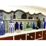 A QUANTITY OF VINTAGE GLASS BOTTLES, DECANTERS,ETC.