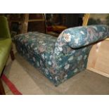 A LATE VICTORIAN UPHOLSTERED DAY BED/BOX OTTOMAN WITH Wm. MORRIS DESIGN UPHOLSTERY.