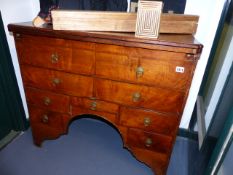 AN EARLY 19th.C. WALNUT CHEST OF UNUSUAL FORM WITH FOLD OVER TOP WITH ARRANGEMENT OF SEVEN VARIOUS