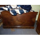 A 19th.C.ELM BLANKET BOX WITH IRON CARRYING HANDLES. W.83cms.