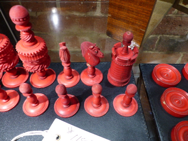 THREE ANTIQUE CARVED AND STAINED IVORY AND BONE BOARD GAME PIECES, TWO CHESS SETS AND A SET OF - Image 8 of 86