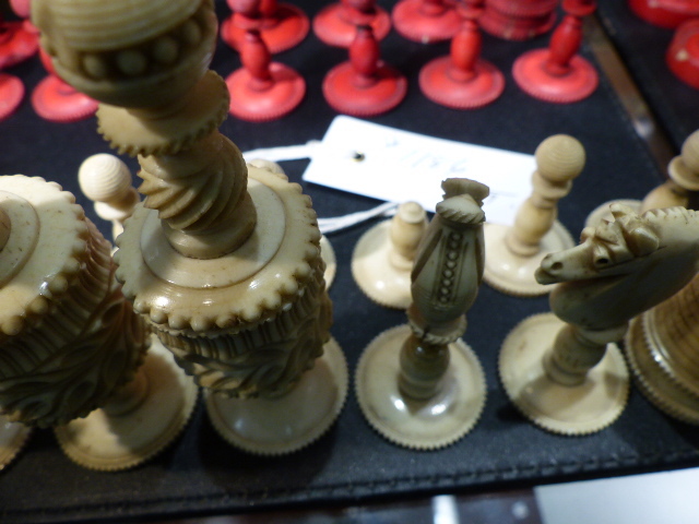 THREE ANTIQUE CARVED AND STAINED IVORY AND BONE BOARD GAME PIECES, TWO CHESS SETS AND A SET OF - Image 56 of 86