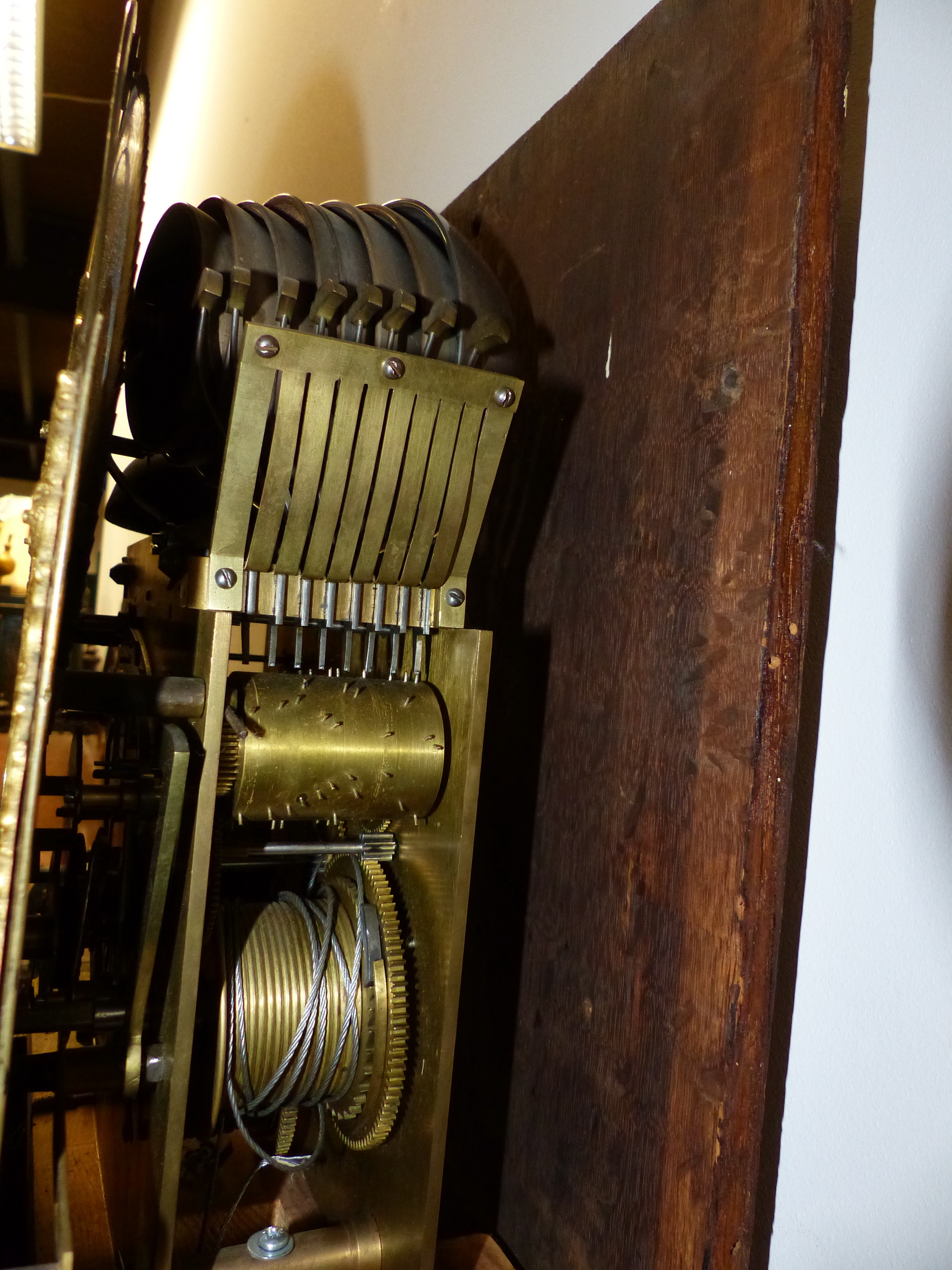 AN 18th.C.WALNUT CASED EIGHT DAY LONG CASE CLOCK WITH THREE TRAIN EIGHT BELL CHIMING MOVEMENT. 12" - Image 7 of 13