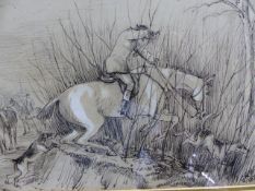 19th.C.ENGLISH SCHOOL. FOUR COACHING AND HUNT SCENES, INITIALLED G.R.W. AND DATED 1874, PEN AND