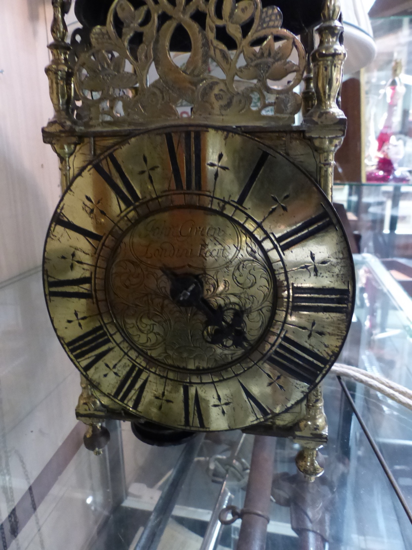 AN EARLY LANTERN CLOCK IN BRASS FRAME CASE. 6.5" DIAL SIGNED JOHN GREEN FECIT, LONDON MOUNTED ON - Image 31 of 40