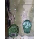 TWO END OF DAY GLASS DUMPS AND A PAIR OF VICTORIAN LARGE GOBLETS. (4)