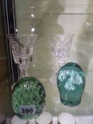 TWO END OF DAY GLASS DUMPS AND A PAIR OF VICTORIAN LARGE GOBLETS. (4)