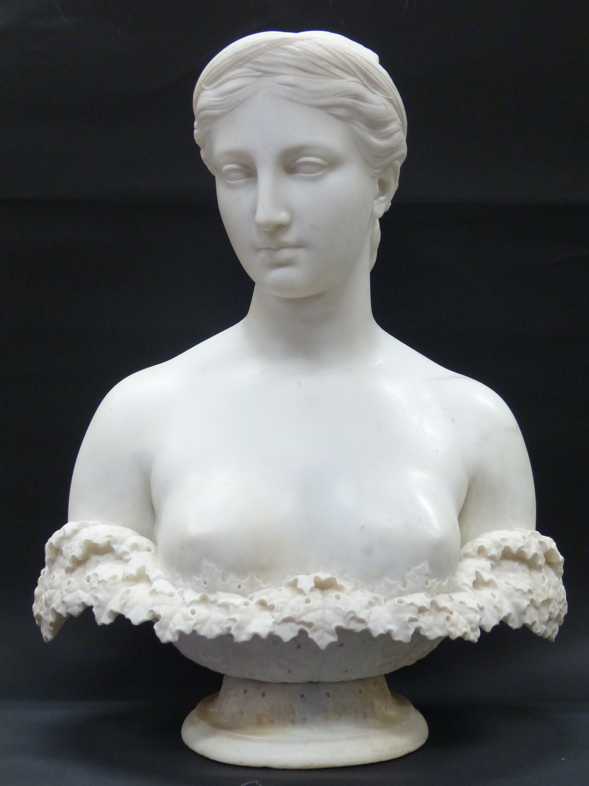 HIRAM POWERS (1805-1915) PERSEPHONE (PROSERPINE) A SIGNED MARBLE BUST. H.62cms.