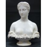 HIRAM POWERS (1805-1915) PERSEPHONE (PROSERPINE) A SIGNED MARBLE BUST. H.62cms.