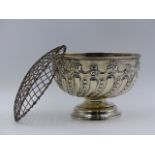 A SILVER HALLMARKED VICTORIAN EMBOSSED ROSE BOWL, DATED 1898. APPROXIMATE HEIGHT 11.5cms x 16cms,